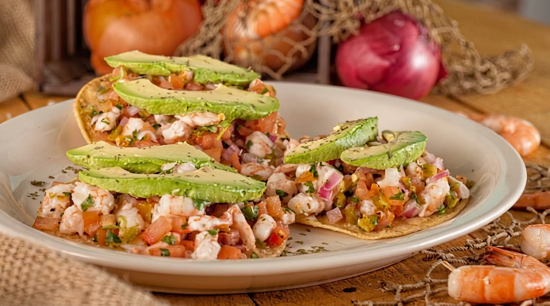 Shrimp ceviche tostadas