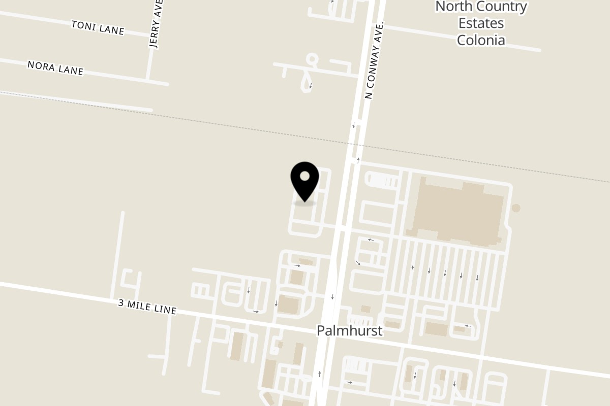 Map showing the location of Mariscos La Costa Palmhurst on 4415 N Conway Ave in Palmhurst